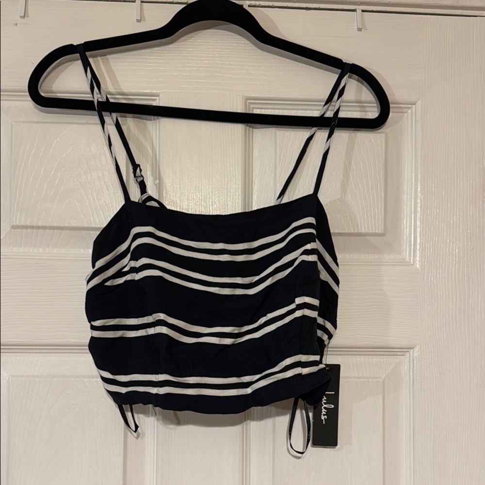 Lulu’s Navy and White Striped Women's Crop Top NWT Size Large - Picture 3 of 4